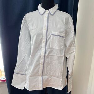J.Crew collection White Blouse with Blue Trim Thomas Madison, crisp white shirt